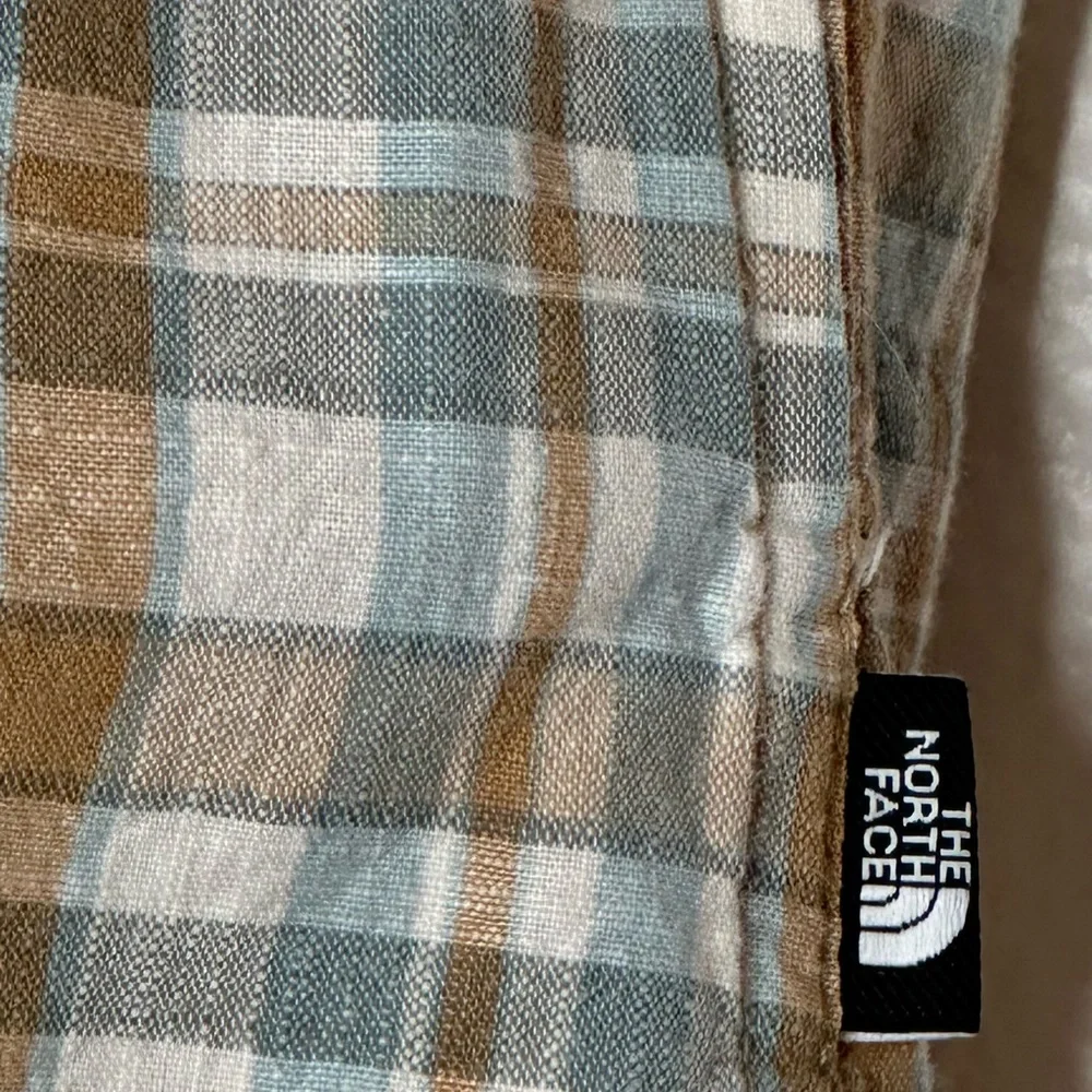 The North Face Button Up Shirt‎ Mens Size XXL Brown/blue Plaid Short Sleeve